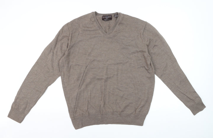 Black Brown 1826 Men's Beige V-Neck Merino Wool Pullover Jumper XL