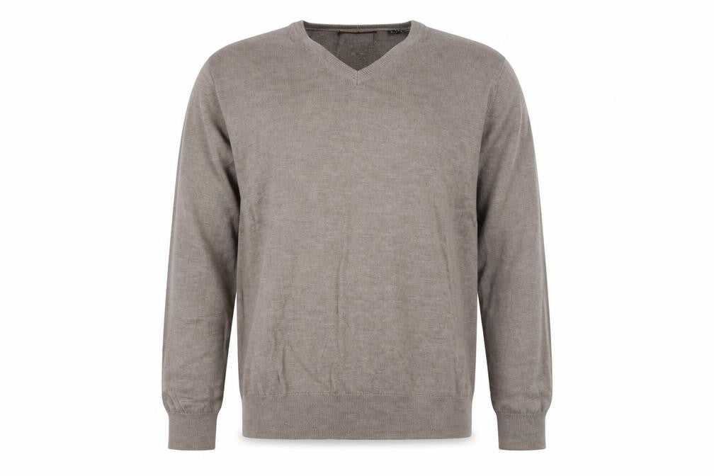 Front view of Black Brown 1826 Men's Beige V-Neck Merino Wool jumper XL