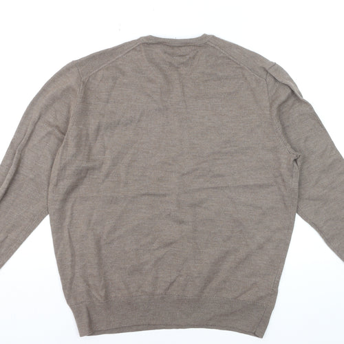 Black Brown 1826 Men's Beige V-Neck Merino Wool Pullover Jumper XL
