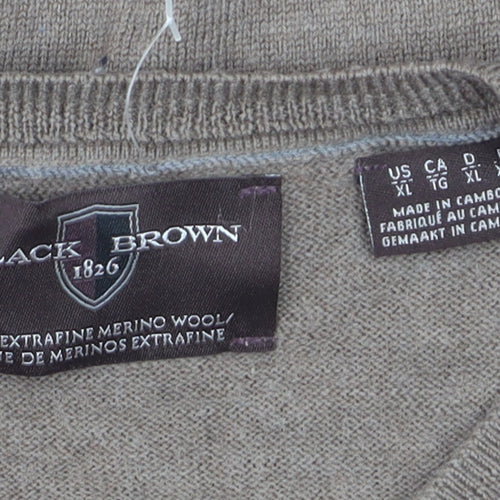 Black Brown 1826 Men's Beige V-Neck Merino Wool Pullover Jumper XL