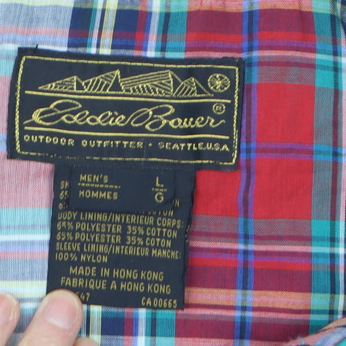 Eddie Bauer Men's Green Bomber Jacket L Classic Lined Cotton Blend