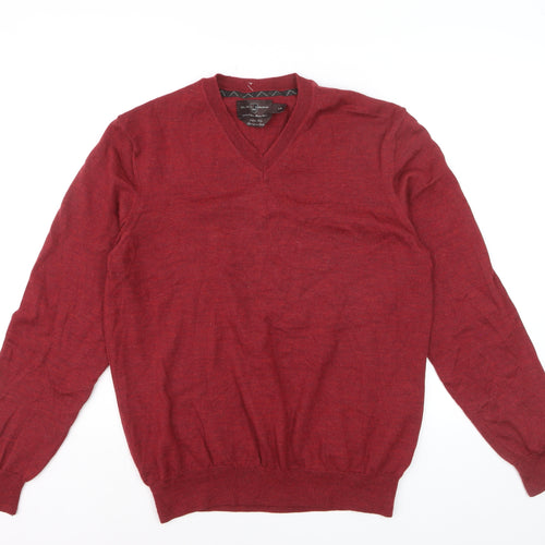 Black Brown 1826 Men’s Red Wool V-Neck Jumper Size L
