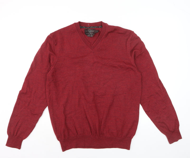 Black Brown 1826 Men’s Red Wool V-Neck Jumper Size L