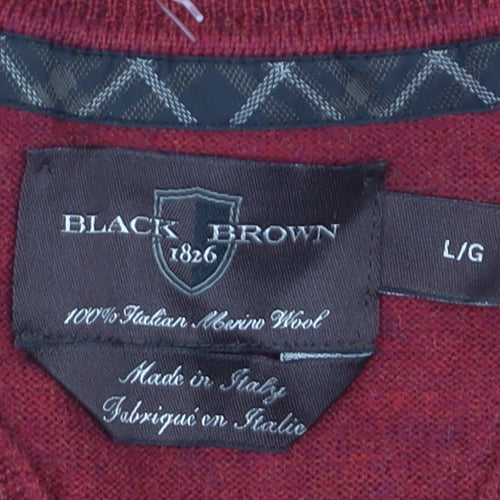Black Brown 1826 Men’s Red Wool V-Neck Jumper Size L