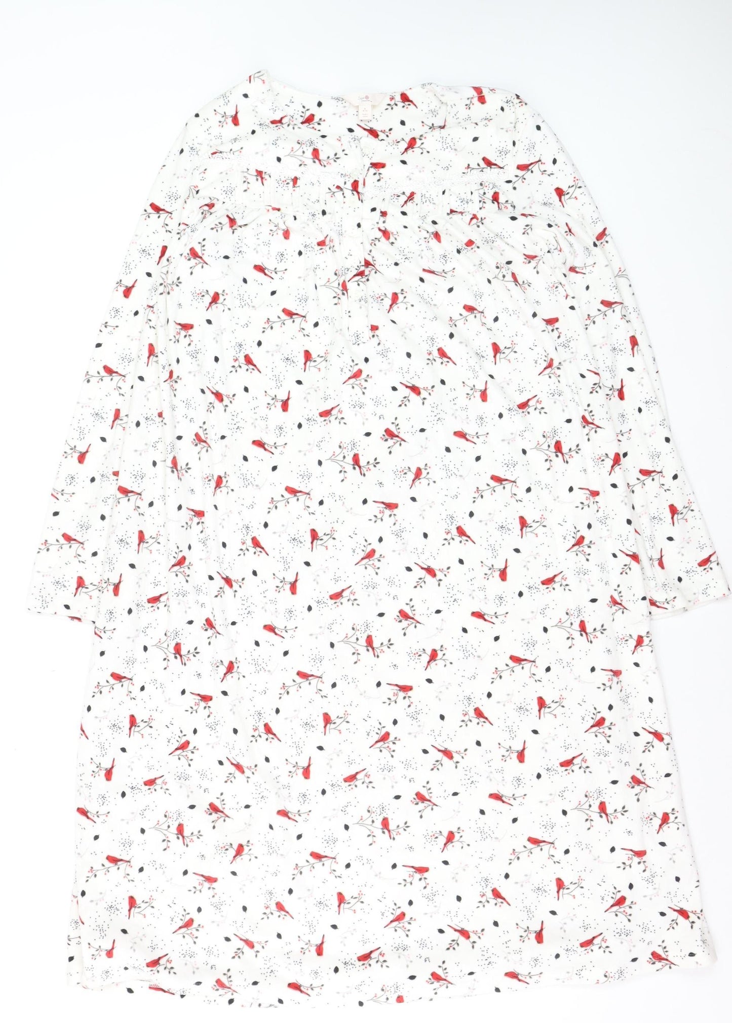 Secret Treasures Women's White Bird Print Fleece Nightshirt Size 10