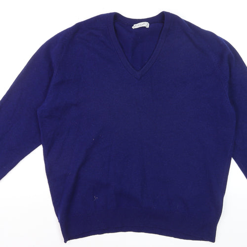Lyle & Scott Men's Blue Wool V-Neck Jumper XL Classic Fit