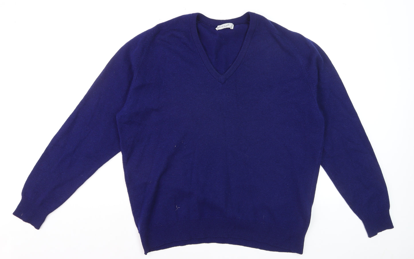 Lyle & Scott Men's Blue Wool V-Neck Jumper XL Classic Fit