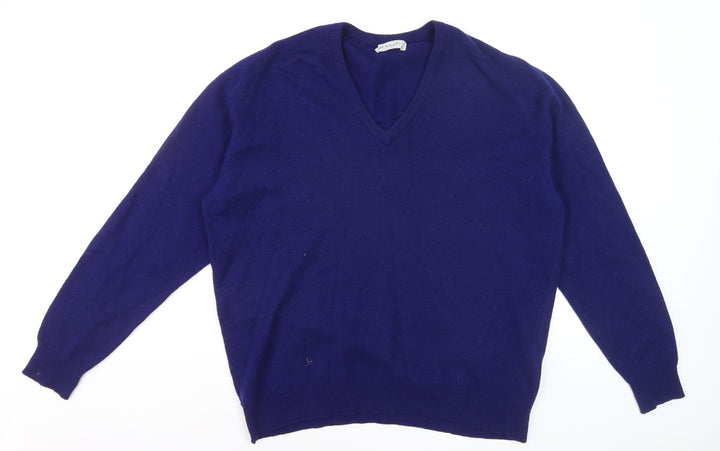 Lyle & Scott Men's Blue Wool V-Neck Jumper XL Classic Fit