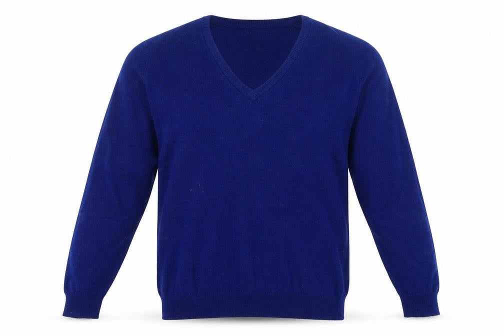 Front view of Lyle & Scott Men's Blue Wool V-Neck Jumper XL Classic Fit