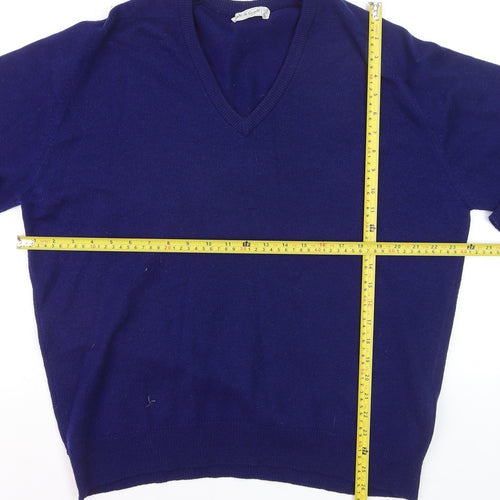 Lyle & Scott Men's Blue Wool V-Neck Jumper XL Classic Fit