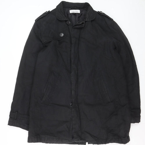 Calvin Klein Men's Black Cotton Mid-Length Overcoat L