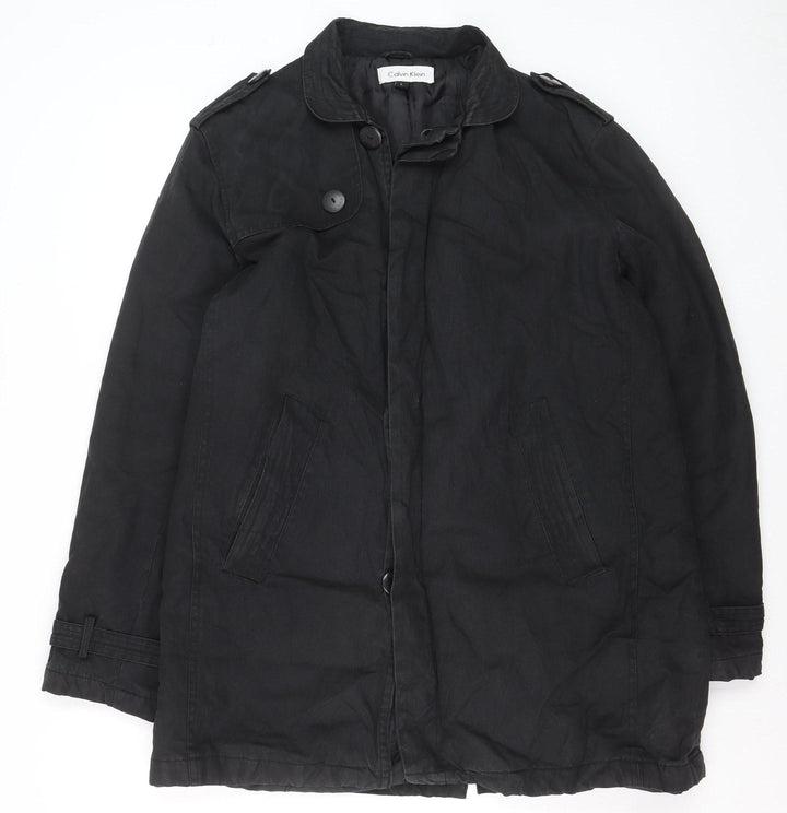 Calvin Klein Men's Black Cotton Mid-Length Overcoat L