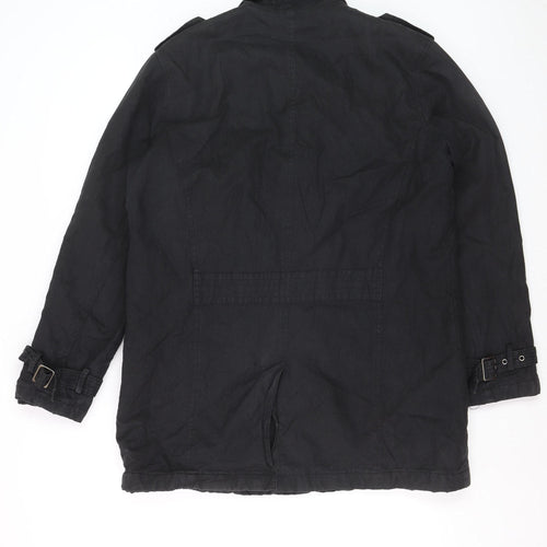Calvin Klein Men's Black Cotton Mid-Length Overcoat L