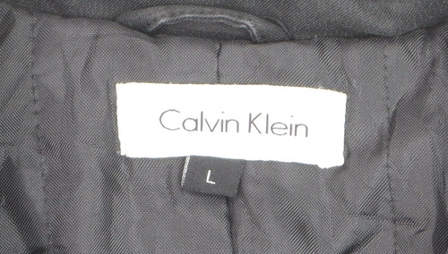 Calvin Klein Men's Black Cotton Mid-Length Overcoat L