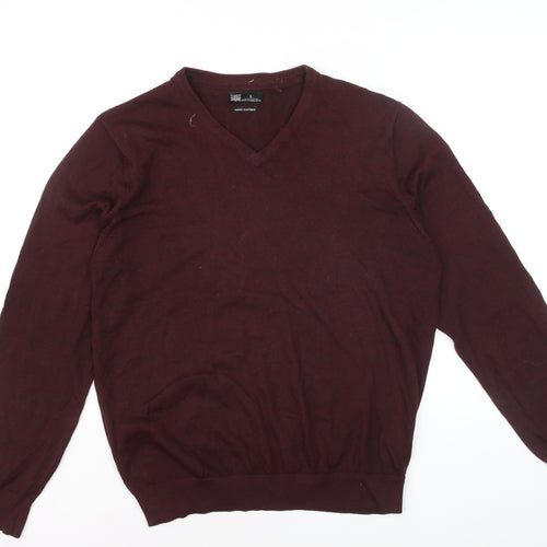 Rivers Men’s Red Merino Wool Blend V-Neck Jumper Size L