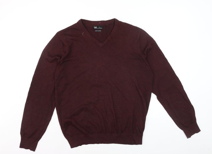 Rivers Men’s Red Merino Wool Blend V-Neck Jumper Size L