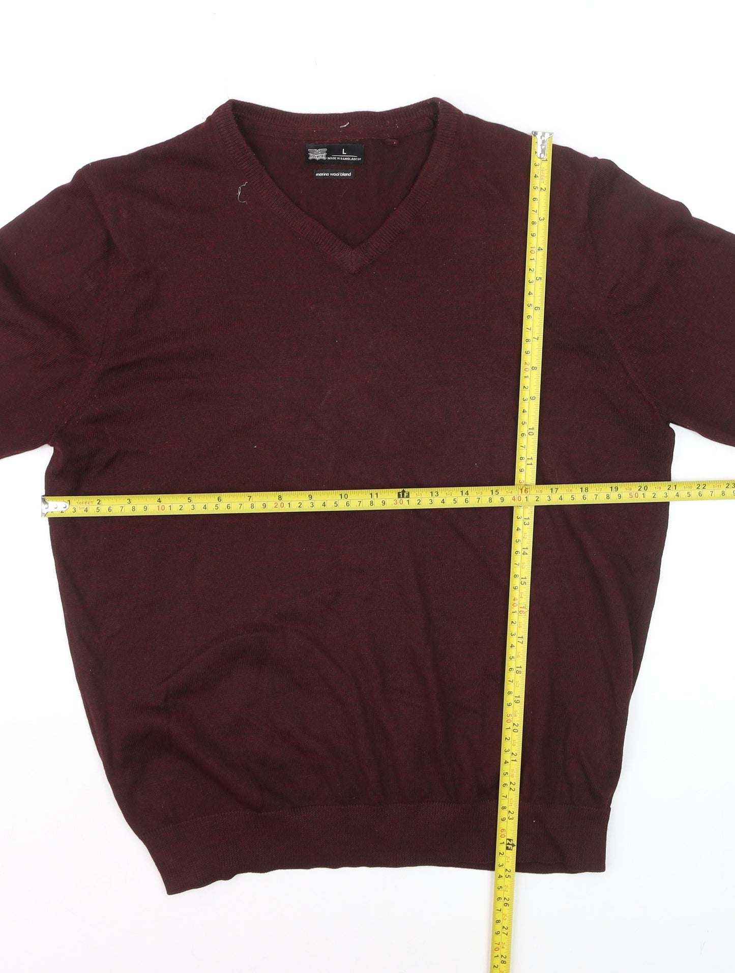Rivers Men’s Red Merino Wool Blend V-Neck Jumper Size L