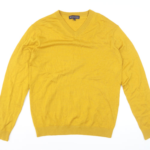 Hart Schaffner Marx Men's Yellow Merino Wool V-Neck Jumper M