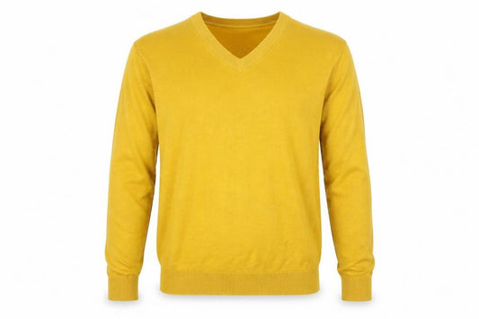 Front view of Hart Schaffner Marx Men's Yellow Merino Wool V-Neck Jumper M