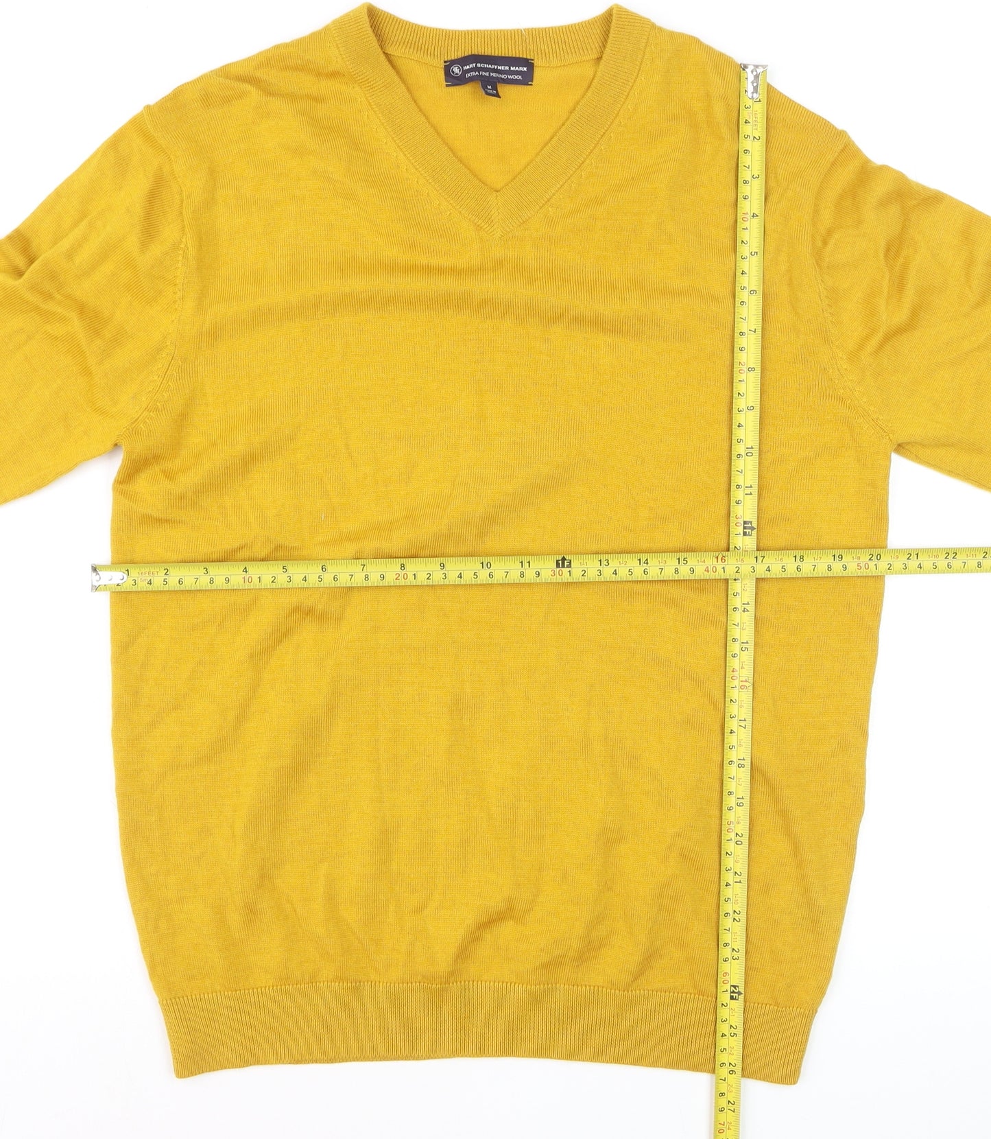 Hart Schaffner Marx Men's Yellow Merino Wool V-Neck Jumper M
