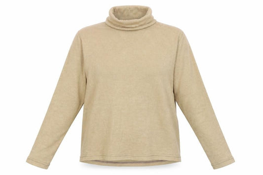 Front view of Vintage Women's Beige Roll Neck Knit Jumper, size S, Classic Style