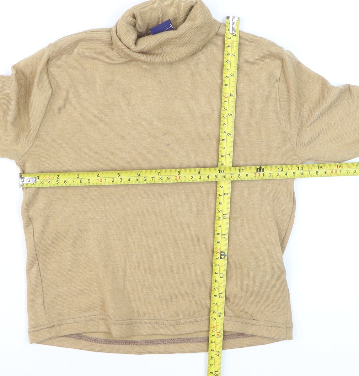 Beyond Retro Women's Beige Roll Neck Knit Jumper Size S Classic Style