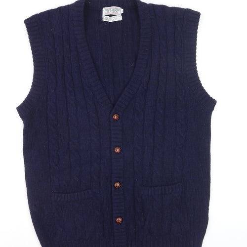 Westchester Classics Men's Blue Wool Cable-Knit Sleeveless Vest XL