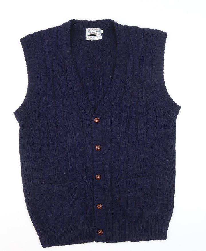 Westchester Classics Men's Blue Wool Cable-Knit Sleeveless Vest XL