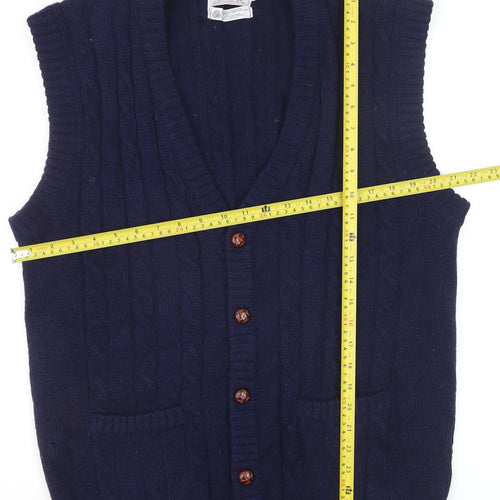 Westchester Classics Men's Blue Wool Cable-Knit Sleeveless Vest XL