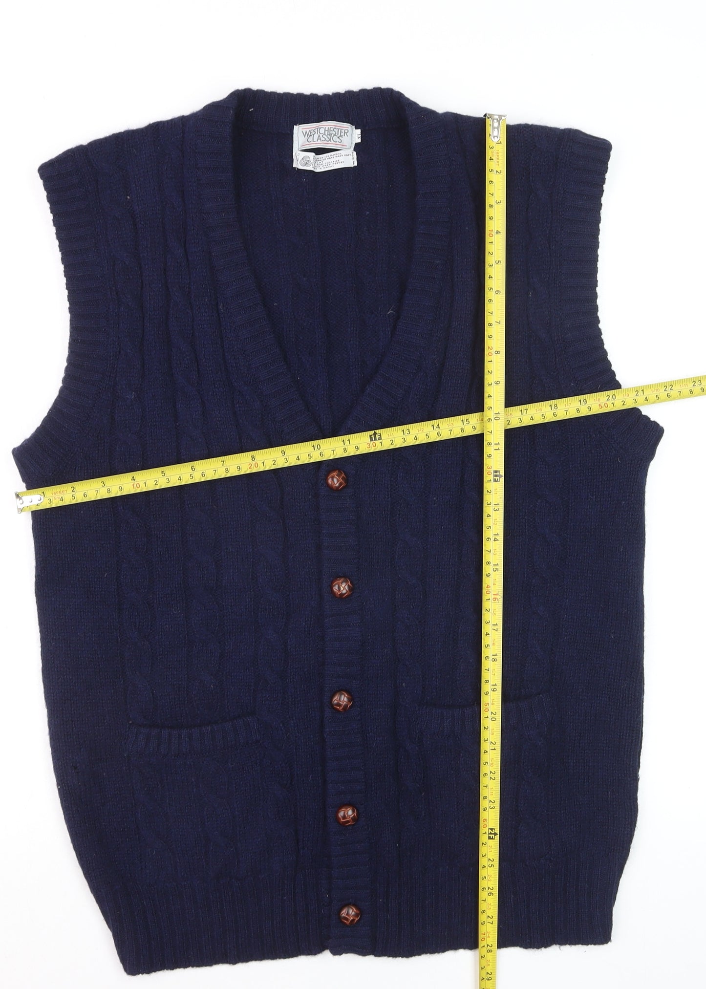 Westchester Classics Men's Blue Wool Cable-Knit Sleeveless Vest XL
