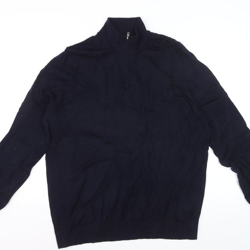 Marks and Spencer Autograph Mens Blue 2XL Merino Wool 1/2 Zip Jumper