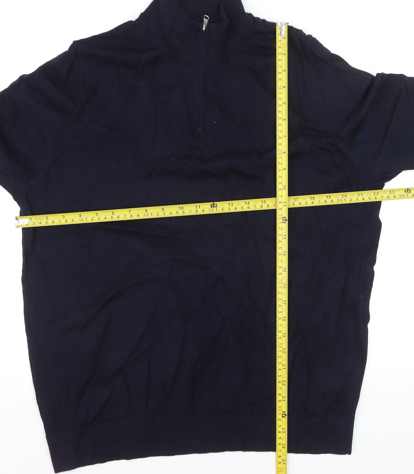 Marks and Spencer Autograph Mens Blue 2XL Merino Wool 1/2 Zip Jumper