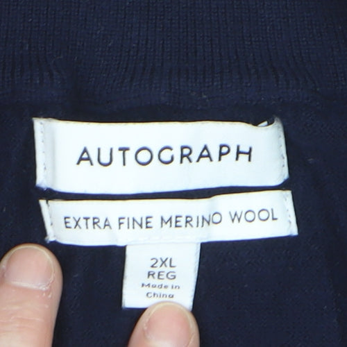 Marks and Spencer Autograph Mens Blue 2XL Merino Wool 1/2 Zip Jumper