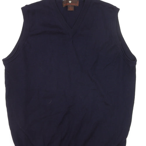 Toscano Men Blue Merino Wool V-Neck Sleeveless Vest Jumper M