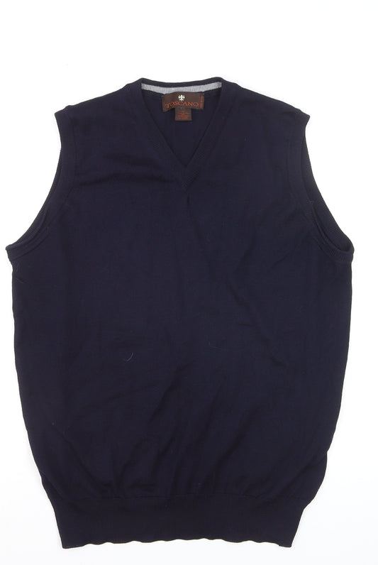 Toscano Men Blue Merino Wool V-Neck Sleeveless Vest Jumper M
