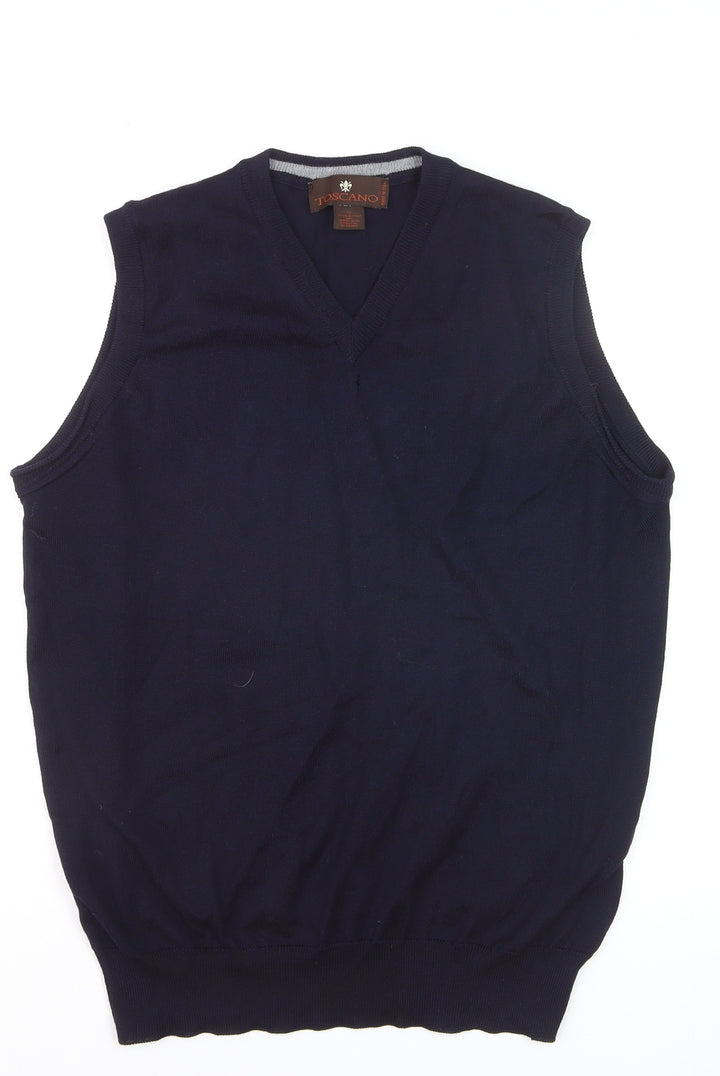 Toscano Men Blue Merino Wool V-Neck Sleeveless Vest Jumper M