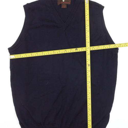 Toscano Men Blue Merino Wool V-Neck Sleeveless Vest Jumper M
