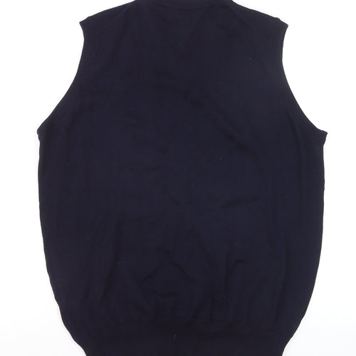 Toscano Men Blue Merino Wool V-Neck Sleeveless Vest Jumper M