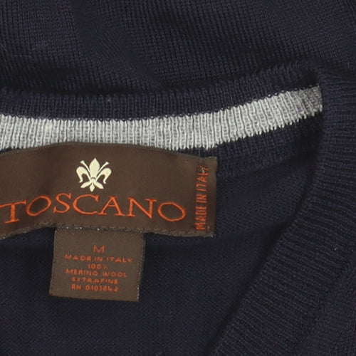 Toscano Men Blue Merino Wool V-Neck Sleeveless Vest Jumper M