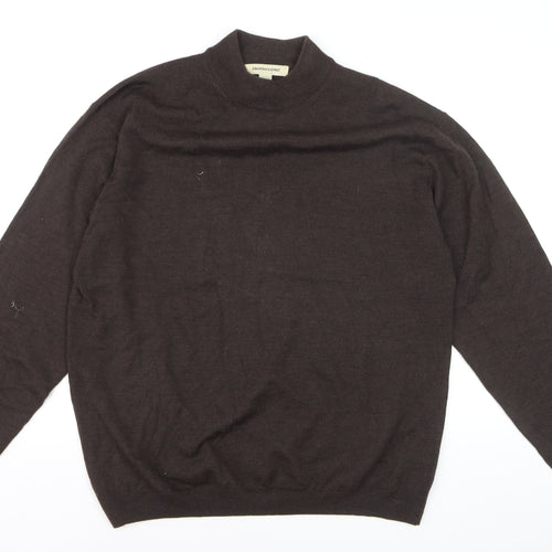 Pronto Uomo Men Brown XL Mock Neck Merino Wool Jumper