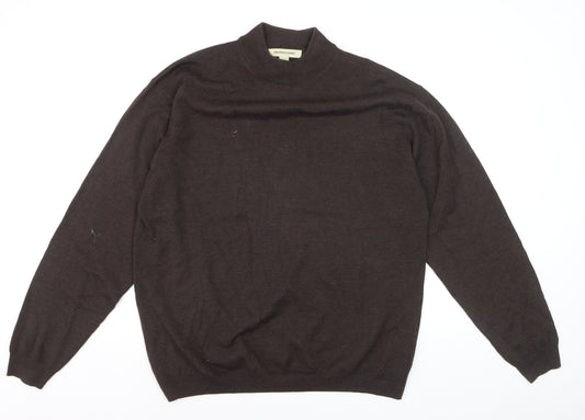 Pronto Uomo Men Brown XL Mock Neck Merino Wool Jumper