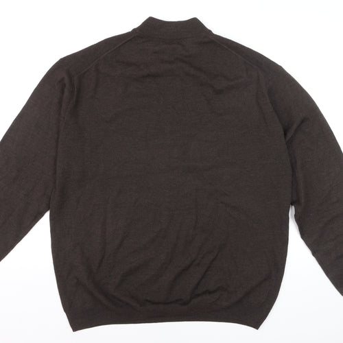 Pronto Uomo Men Brown XL Mock Neck Merino Wool Jumper