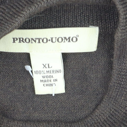 Pronto Uomo Men Brown XL Mock Neck Merino Wool Jumper
