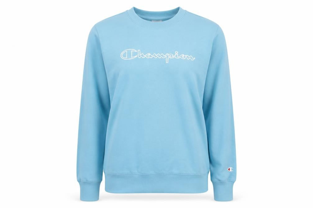Front view of Champion Women's Blue Small Pullover Sweatshirt Crew Neck Logo