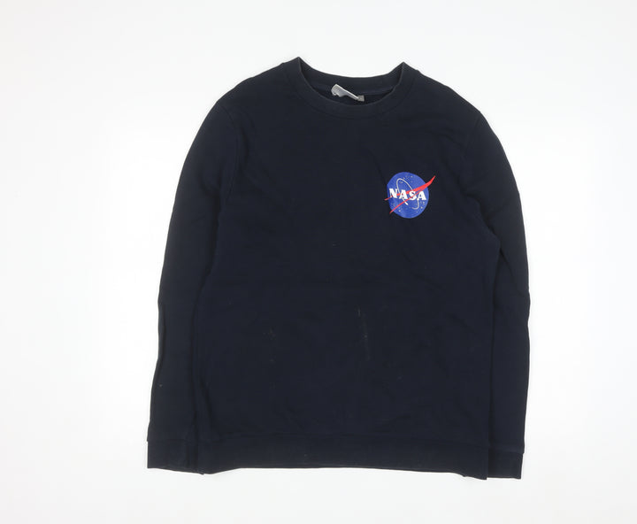NASA Men's Blue Cotton Pullover Sweatshirt Size M Graphic Print