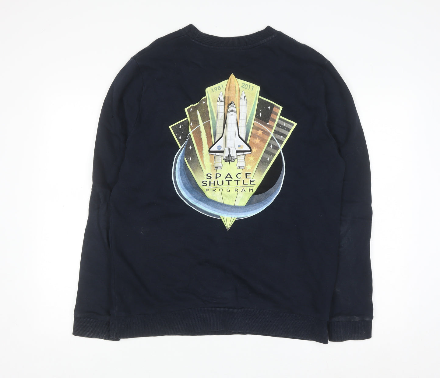 NASA Men's Blue Cotton Pullover Sweatshirt Size M Graphic Print
