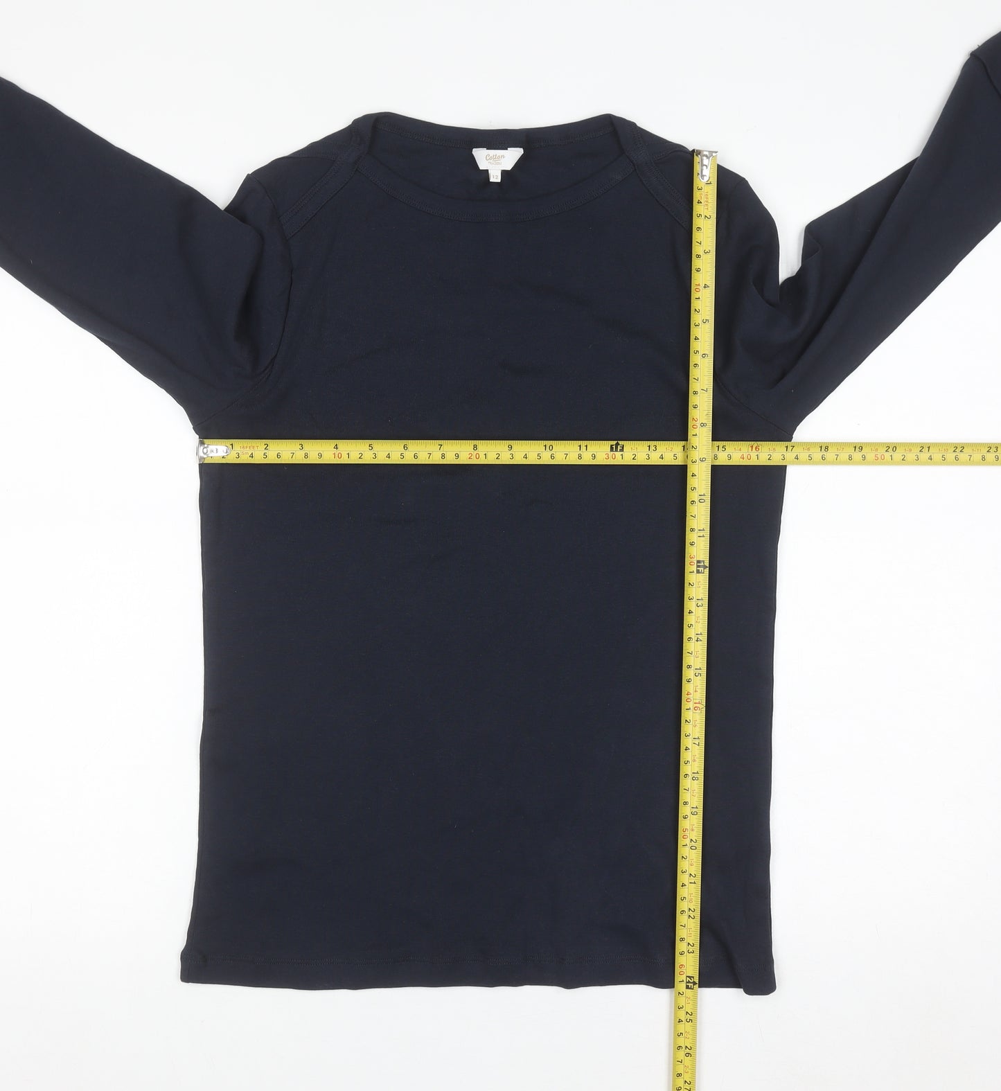 Cotton Traders Women's Blue Long Sleeve Basic Cotton T-Shirt Size 12