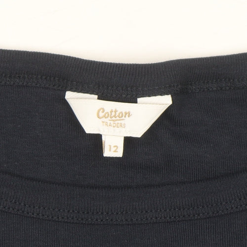 Cotton Traders Women's Blue Long Sleeve Basic Cotton T-Shirt Size 12