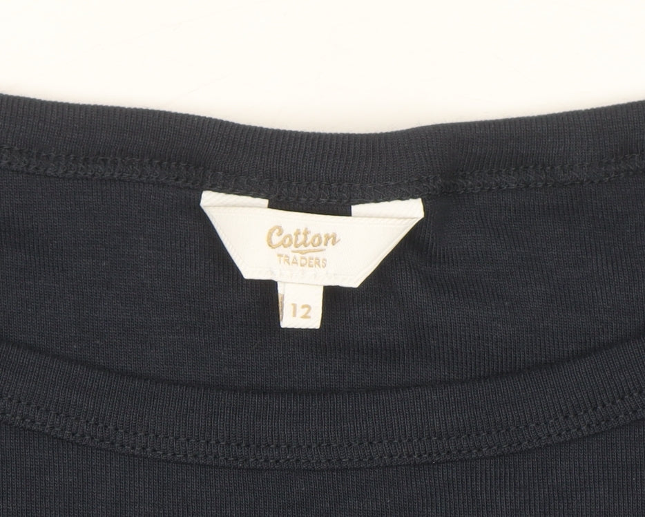 Cotton Traders Women's Blue Long Sleeve Basic Cotton T-Shirt Size 12