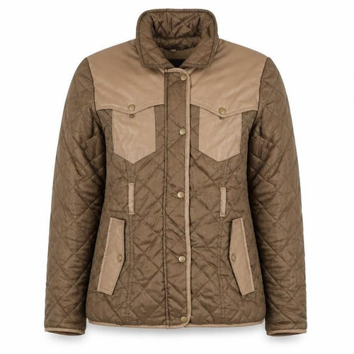 Yoki Women Brown Quilted Faux Leather Trim Jacket L